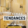 Salle de bain moderne avec des couleurs tendance et matériaux chaleureux