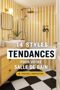 Salle de bain moderne avec des couleurs tendance et matériaux chaleureux