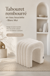 Tabouret rembourré en tissu bouclette blanc dans un intérieur moderne.