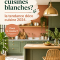 Cuisine moderne avec des couleurs vives et des matériaux tendances.