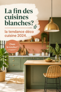 Cuisine moderne avec des couleurs vives et des matériaux tendances.