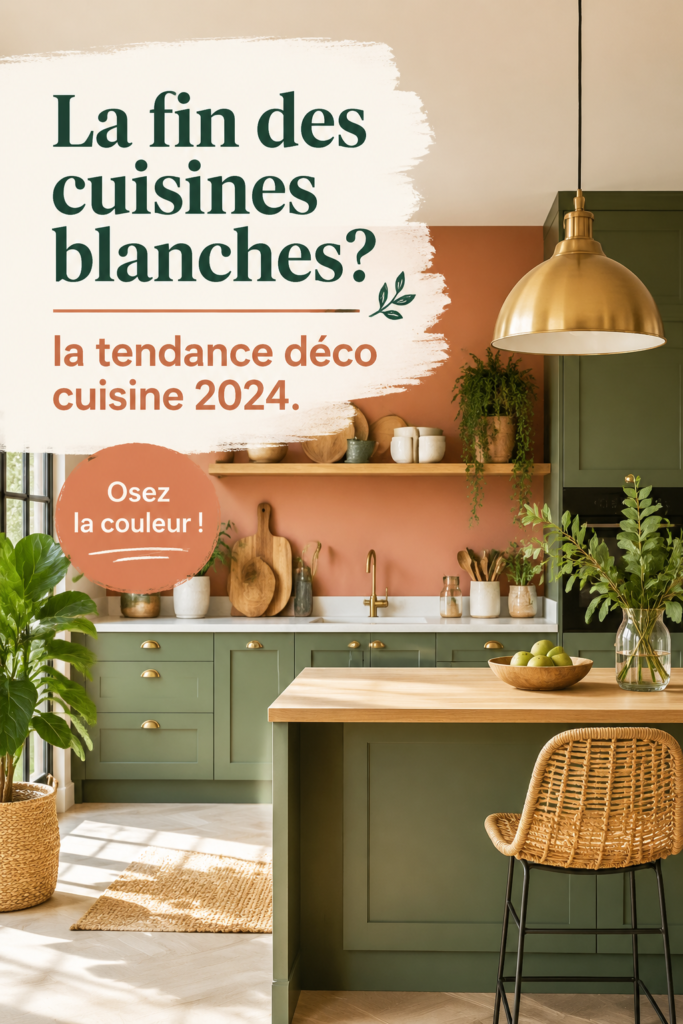 Cuisine moderne avec des couleurs vives et des matériaux tendances.