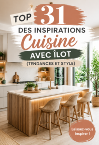 Une cuisine moderne avec un îlot chaleureux et accueillant, soulignant les matériaux tendances.