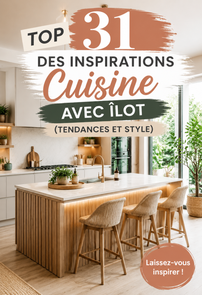 Une cuisine moderne avec un îlot chaleureux et accueillant, soulignant les matériaux tendances.