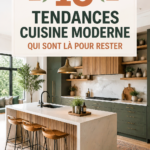 Cuisine moderne avec des couleurs tendance et des matériaux naturels