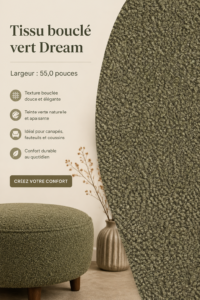 Tissu boucle Pollack en vert, idéal pour la décoration intérieure et les projets créatifs.