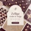 Des carreaux en zellige beige et violet, créant une ambiance chaleureuse dans une pièce.