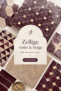 Des carreaux en zellige beige et violet, créant une ambiance chaleureuse dans une pièce.
