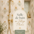 Salle de bain moderne avec des carreaux en Zellige Plume, mettant en avant des couleurs naturelles et chaudes.