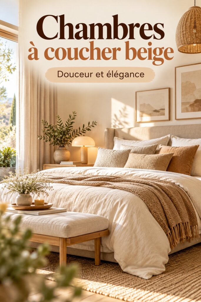Chambre à coucher beige chaleureuse avec des touches de bois