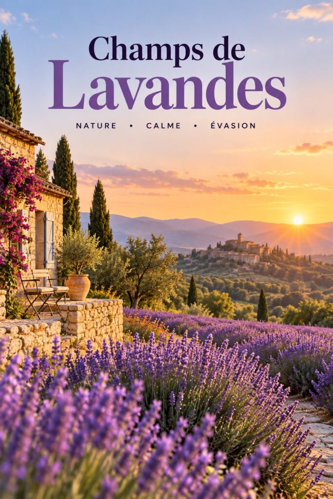 Un champ de lavande en pleine floraison, illustrant une couleur tendance pour la décoration.