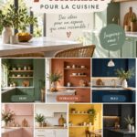 Cuisine moderne avec des couleurs tendances comme le bleu et le vert