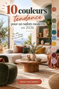 Un salon moderne avec des couleurs tendance de 2026, mettant en avant des nuances chaleureuses et accueillantes.