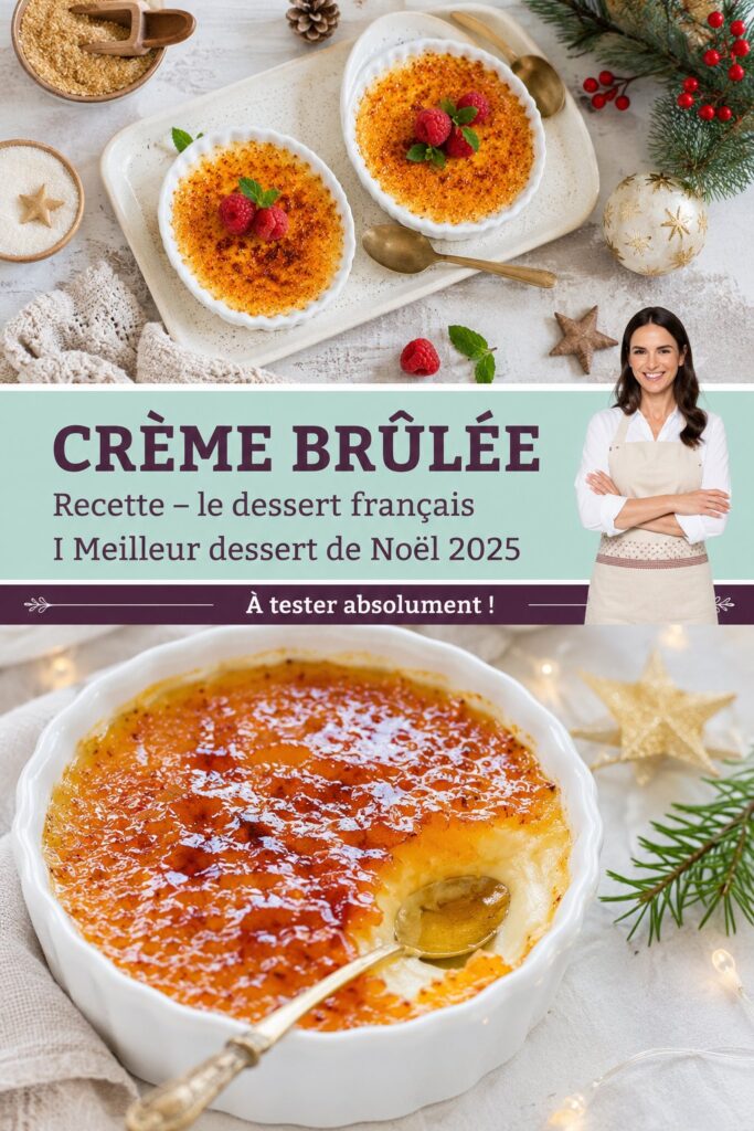 Une délicieuse crème brûlée caramélisée, prête à être dégustée.