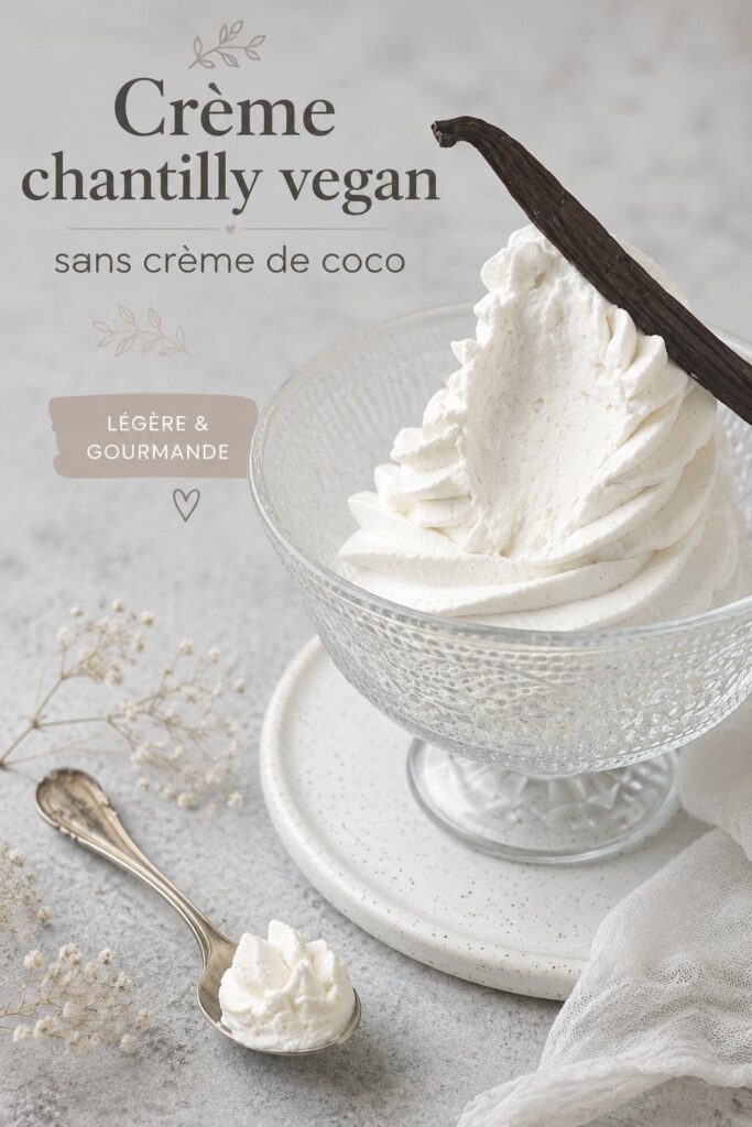Crème chantilly vegan légère et aérienne dans un bol en verre.