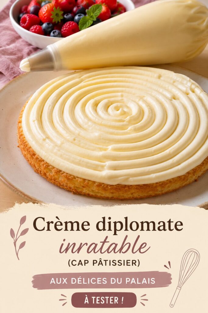 Dessert avec crème diplomate à la vanille sur un plat élégant