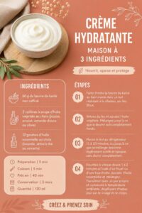 Crème hydratante maison à 3 ingrédients en pot sur une table en bois