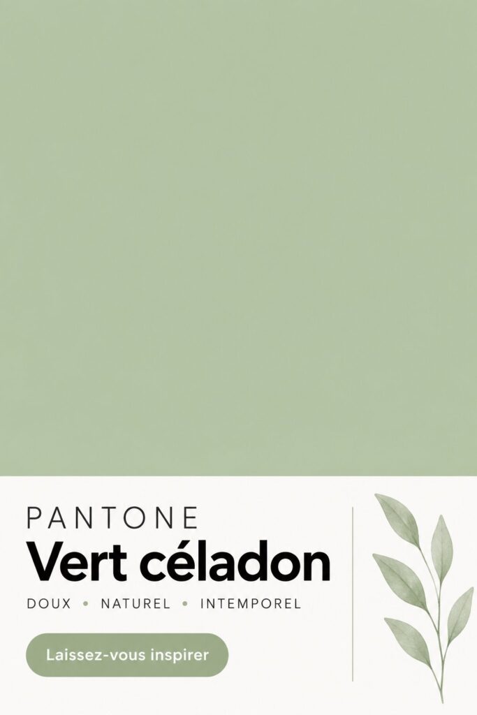 Intérieur décoré dans des nuances de vert céladon et bois.