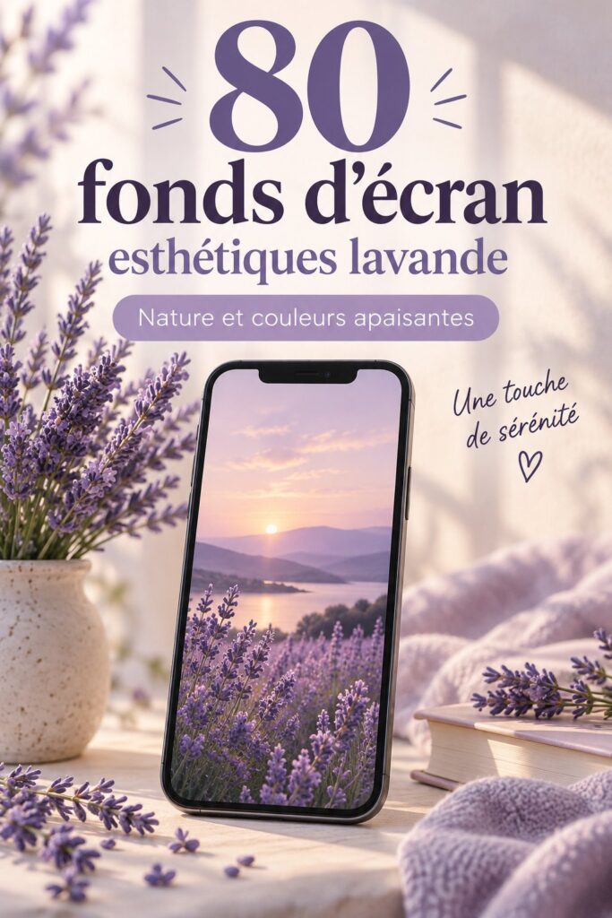 Un fond d'écran lavande apaisant sur un téléphone, créant une ambiance relaxante.