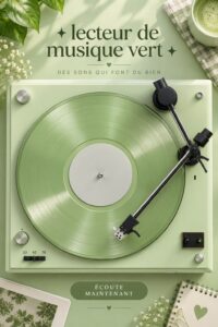 Un intérieur moderne avec un green music player sur une étagère en bois