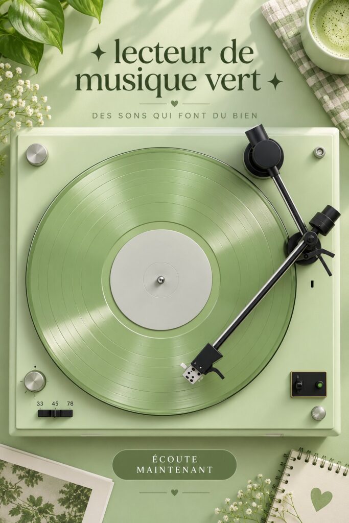 Un intérieur moderne avec un green music player sur une étagère en bois