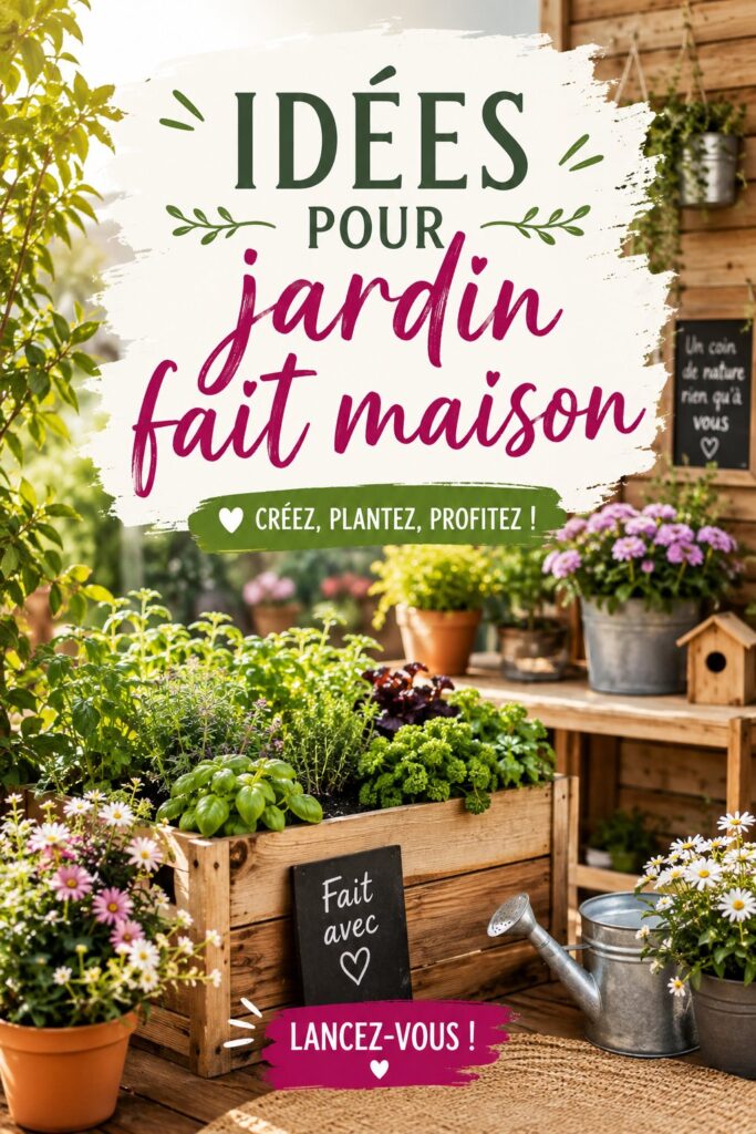 Un jardin fait maison avec des plantes colorées et des matériaux tendance.