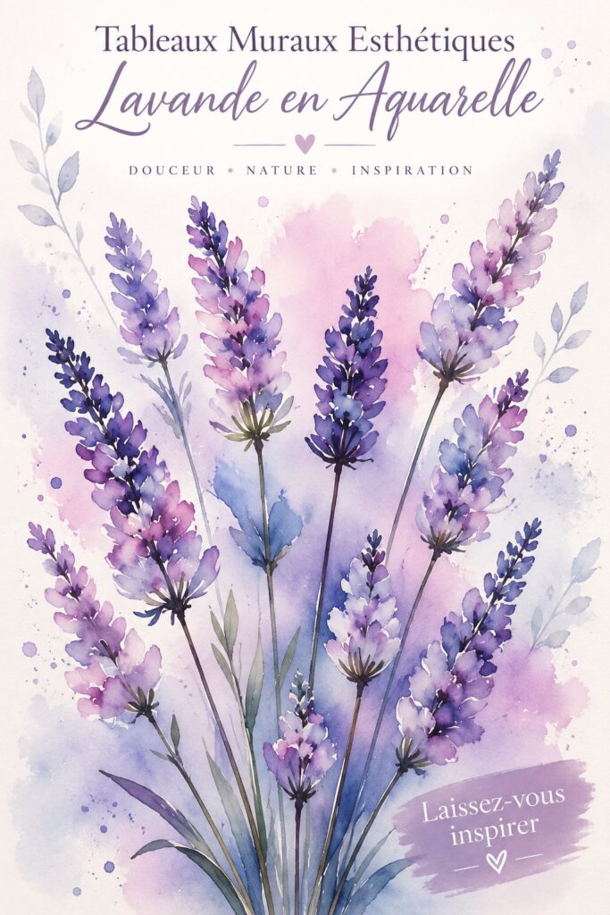 Illustration murale à l'aquarelle lavande dans un intérieur apaisant