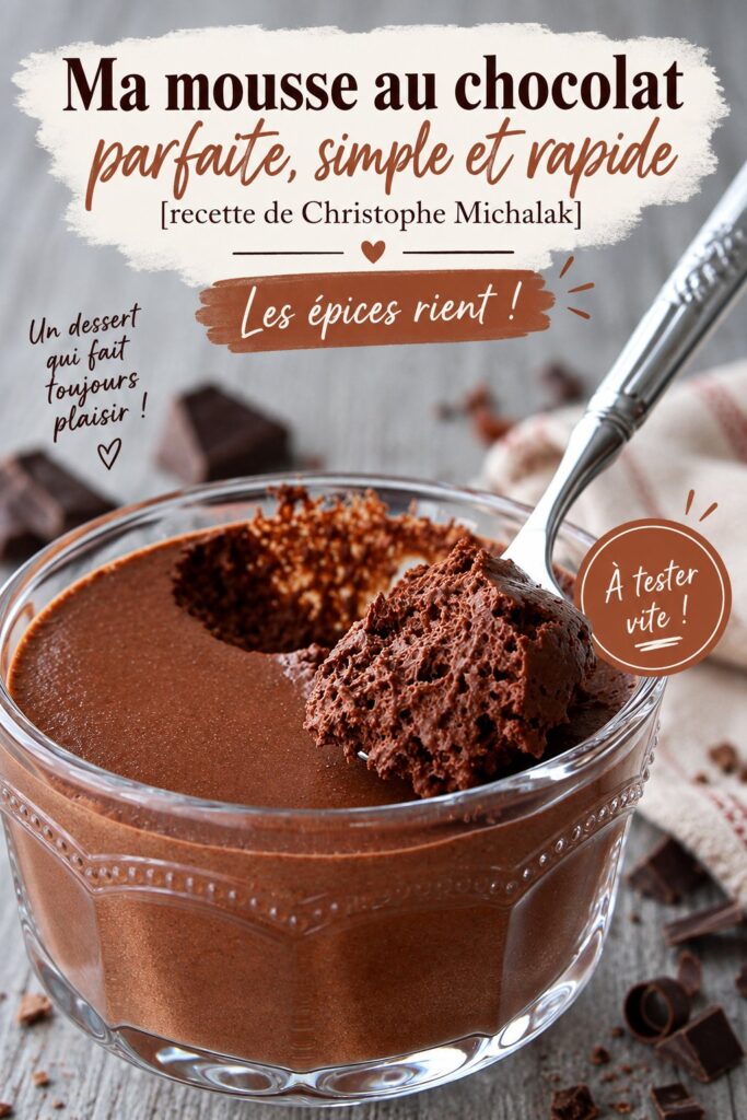 Mousse au chocolat parfaite servie dans un joli dessert en verre