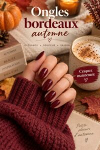 Manucure élégante avec des ongles bordeaux brillants, parfaits pour l'automne.
