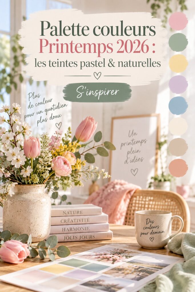 Palette pastel tendance pour le printemps 2026 avec des teintes douces et lumineuses.