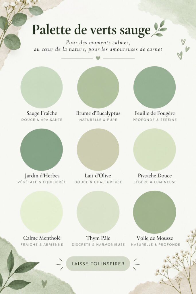 Intérieur décoré avec des nuances de vert sauge, créant une ambiance apaisante.