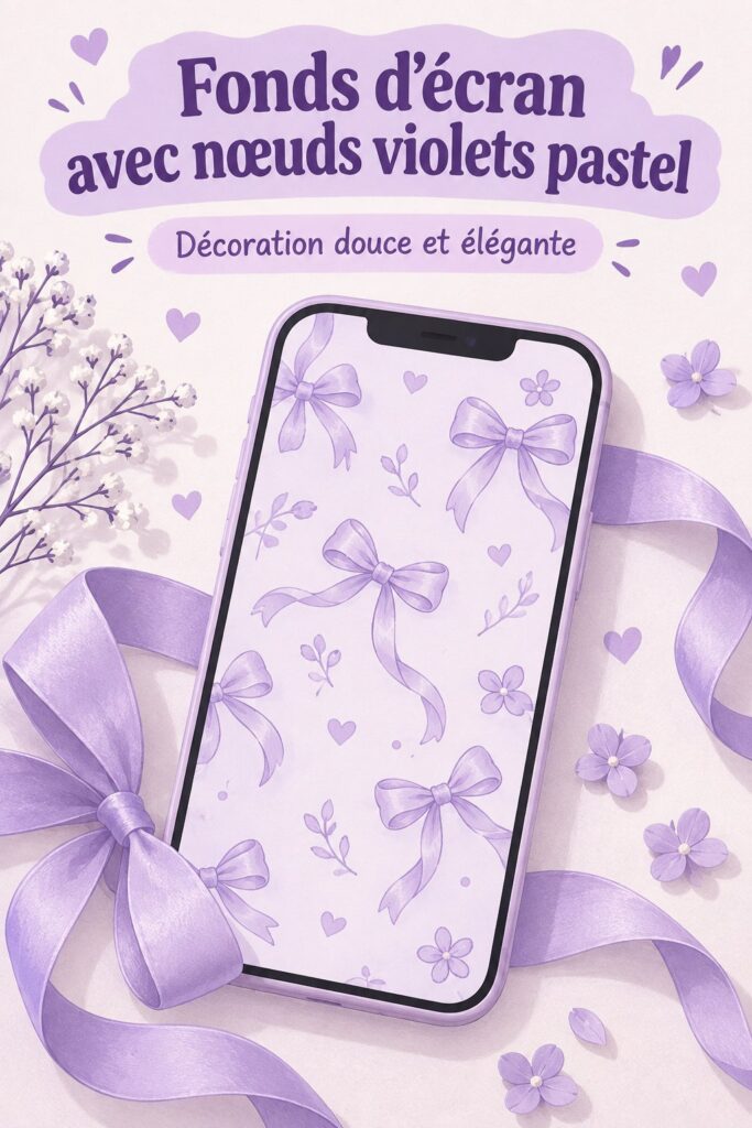 Un mur décoré avec du papier peint à motifs de nœuds violets, apportant une ambiance douce et élégante.