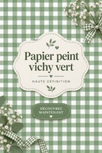 Intérieur moderne avec du papier peint vichy vert, créant une atmosphère chaleureuse.