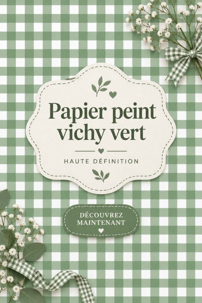 Intérieur moderne avec du papier peint vichy vert, créant une atmosphère chaleureuse.