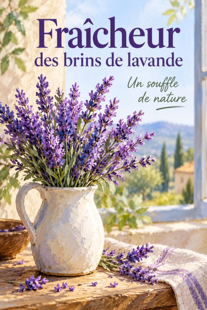 Un tableau représentant des brins de lavande en peinture fraîche et colorée