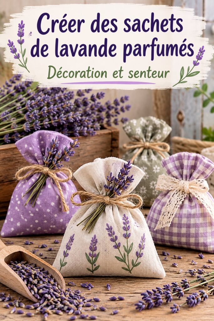 Poupées de lavande colorées et décoratives exposées sur une table en bois