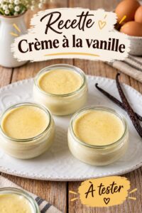 Un bol de crème à la vanille décoré de graines de vanille, prêt à être servi.