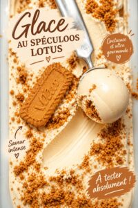 Glace maison au Lotus Biscoff dans un bol avec des morceaux de biscuits