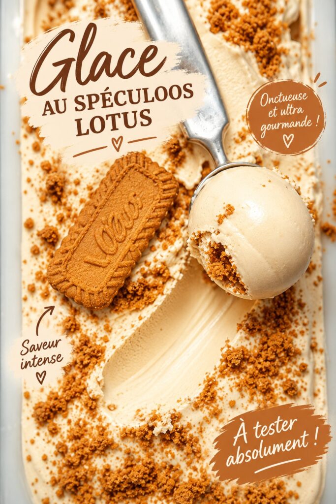 Glace maison au Lotus Biscoff dans un bol avec des morceaux de biscuits