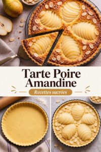 Tarte poire amandine bien dorée decorée avec des amandes effilées