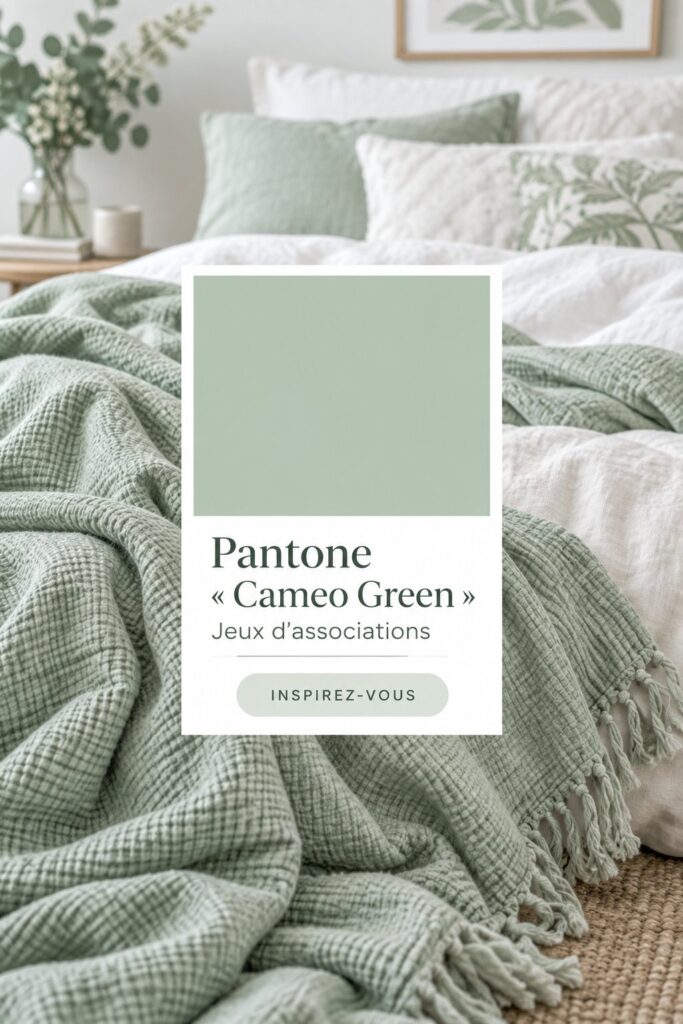 Intérieur décoré avec des accents en vert Cameo de Pantone.