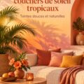 Ambiance intérieure chaleureuse avec des couleurs inspirées des couchers de soleil tropicaux.