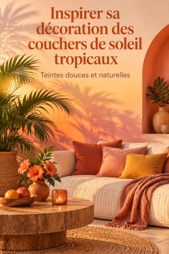 Ambiance intérieure chaleureuse avec des couleurs inspirées des couchers de soleil tropicaux.
