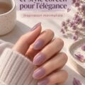 Une main avec une manucure mauve élégante inspirée du style coréen