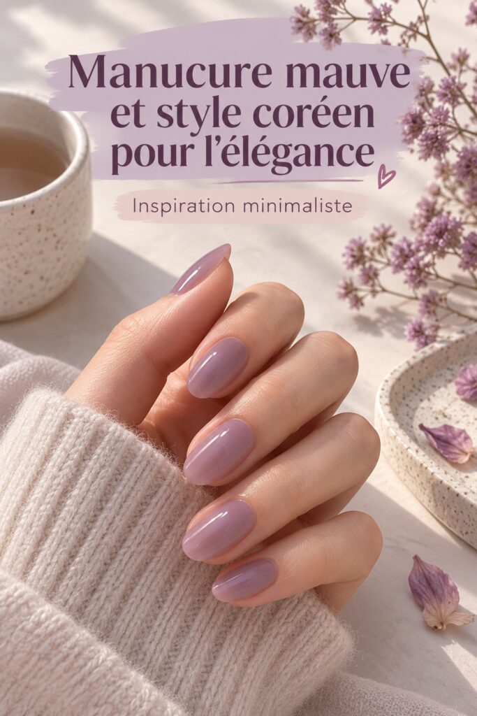 Une main avec une manucure mauve élégante inspirée du style coréen