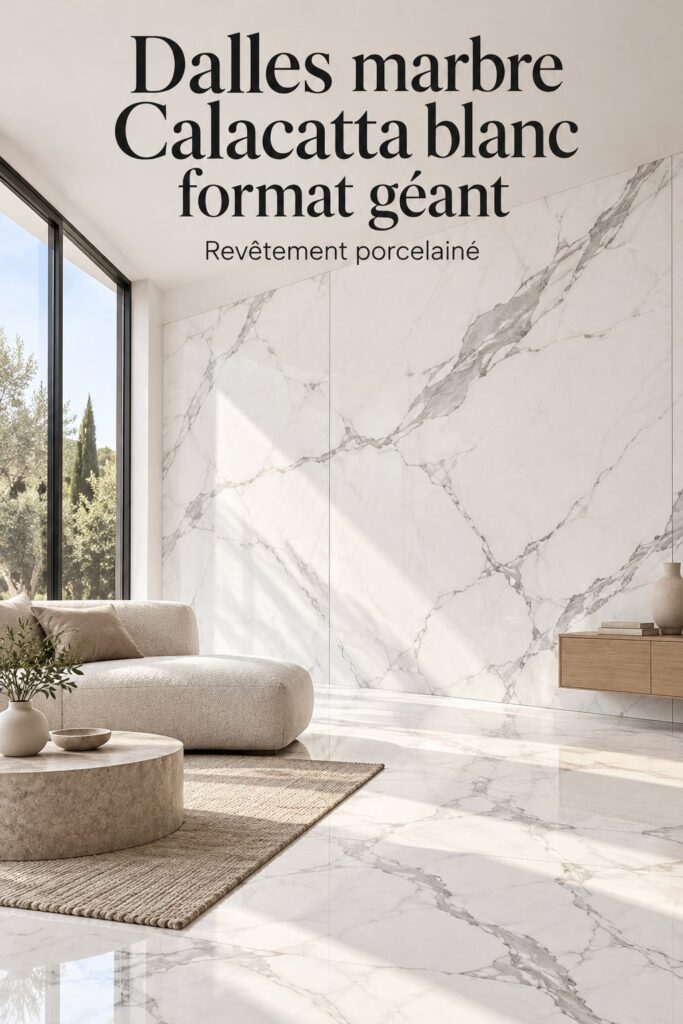 Dalle en marbre Calacatta blanche avec des veines grises, idéale pour une décoration intérieure élégante.