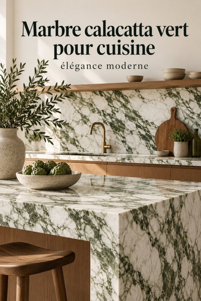 Échantillon de marbre Calacatta vert décoratif en intérieur