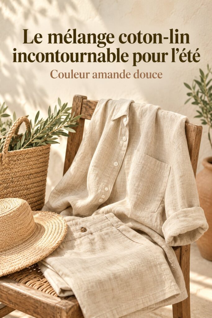 Un intérieur avec des tissus en lin et coton couleur amande, créant une ambiance chaleureuse et élégante.