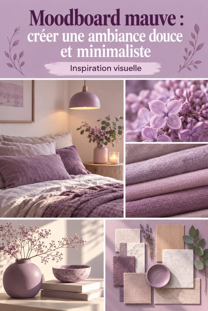 Moodboard mauve inspirant pour une ambiance douce et minimaliste