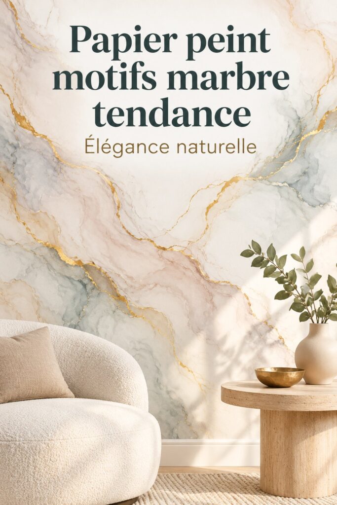 Un mur décoré avec du papier peint effet marbre grisé, ajoutant une touche chic à la pièce.